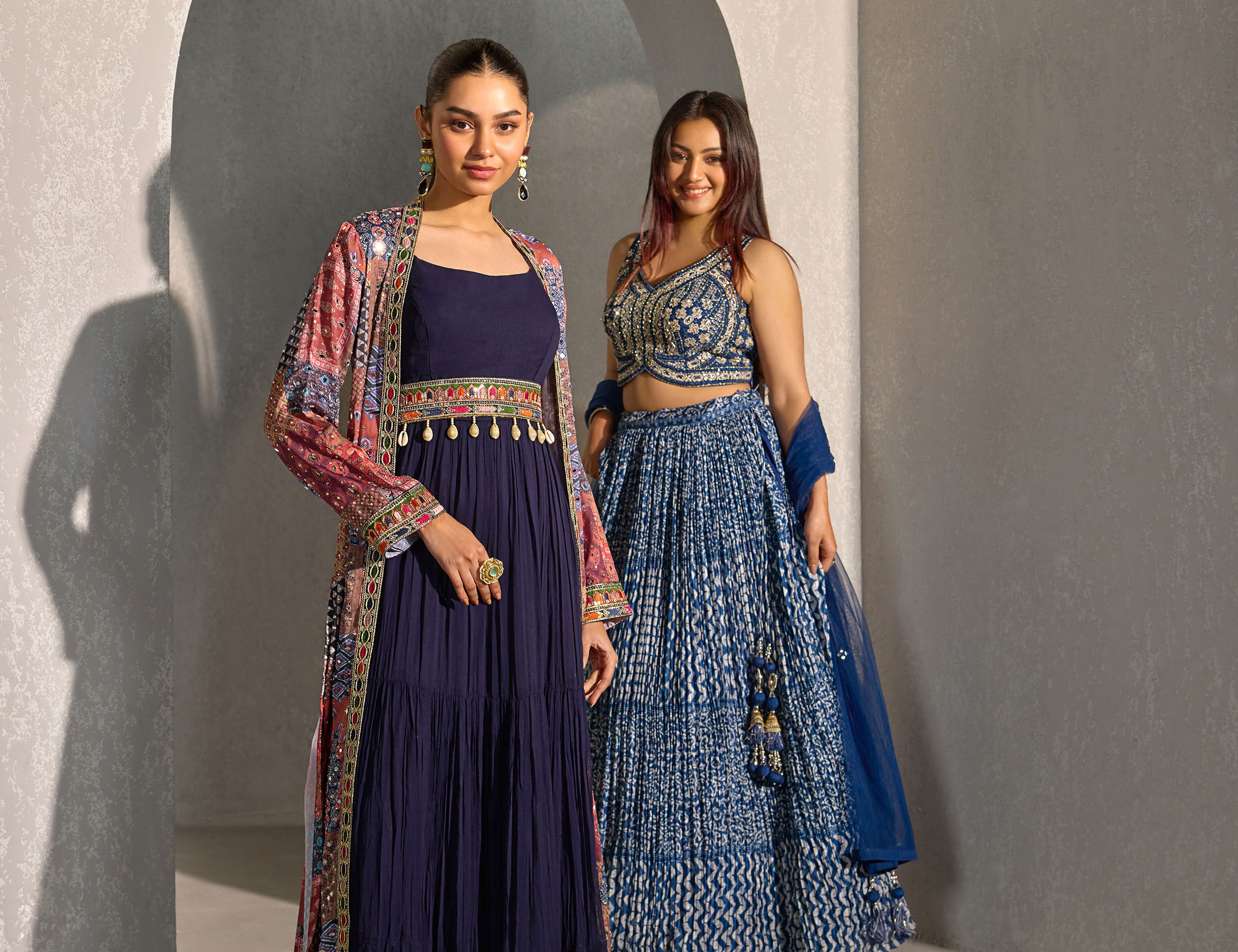 Variety of colorful Indian dresses displayed for online shopping